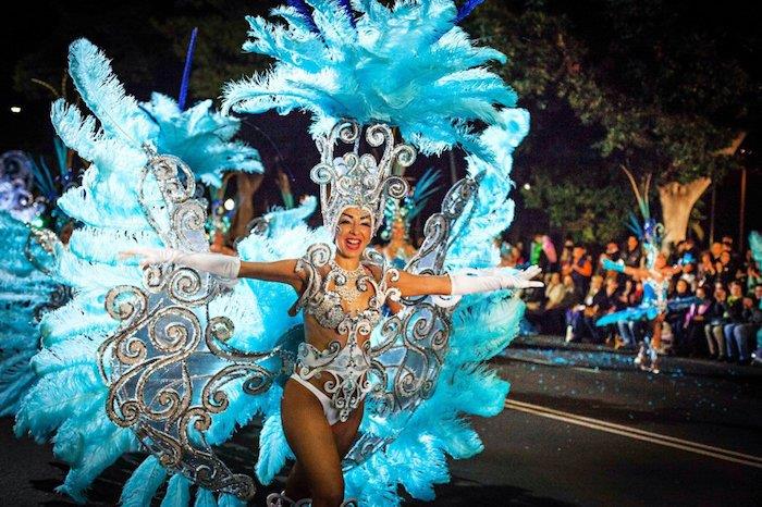 Rio de Janeiro'da karnaval, tüylü kostümlü kadın, süslerle süslenmiş mayo