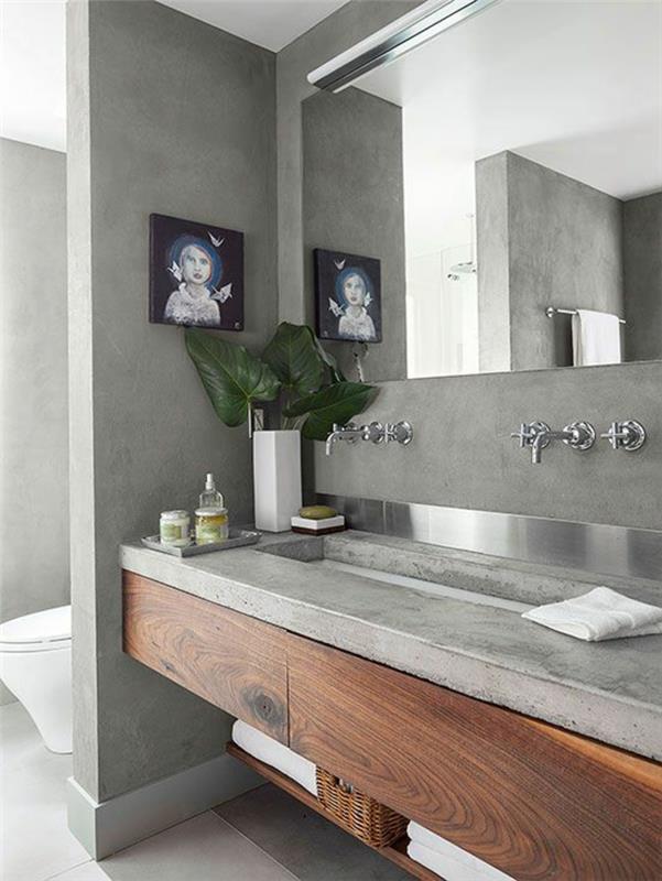 asılı mobilya ile inci gri boya banyo