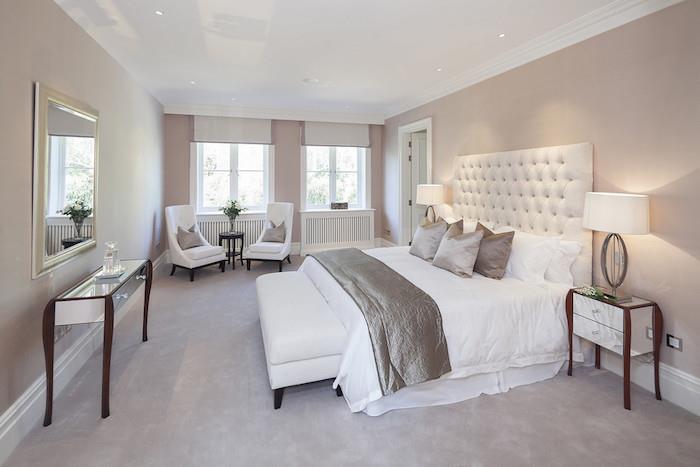 taupe ve pembe ve beyaz yatak odası renk dekorasyonu