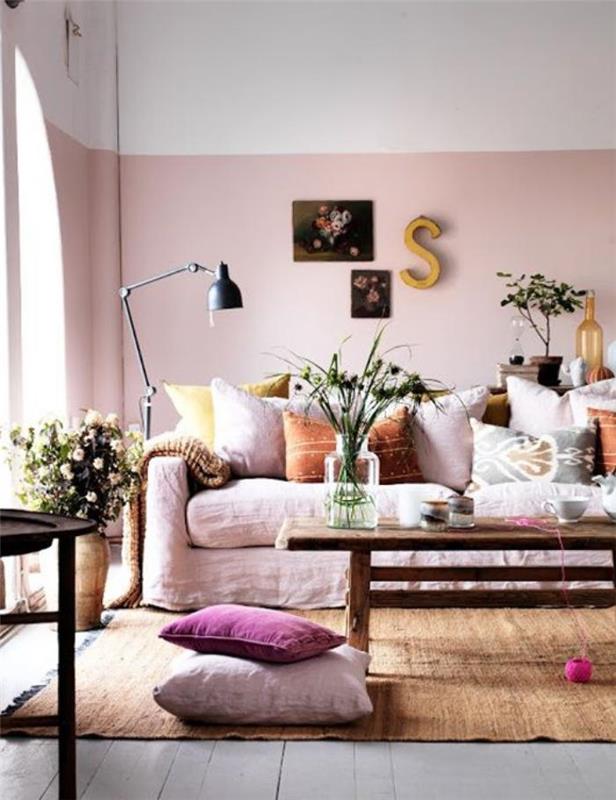 renk-toz-pembe-oturma odası-benzersiz-dekorasyon-pembe