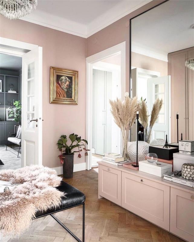 bir kadın odası nasıl dekore edilir, modern kadın odası için duvar boyası ne renk, pastel pembe yatak odası