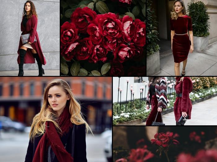 zamislite, kako se dobro obleči v skladu z zimskimi modnimi trendi 2019, temno rdeča modna barva oblačil za ženske