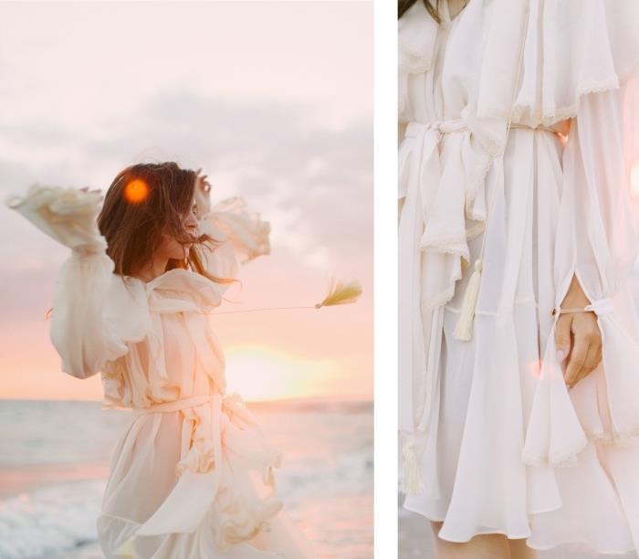 kemerli ve fırfırlı orta uzunlukta beyaz bir elbise fikri, yaz aylarında kısa beyaz bir elbise ile nasıl iyi giyinilir