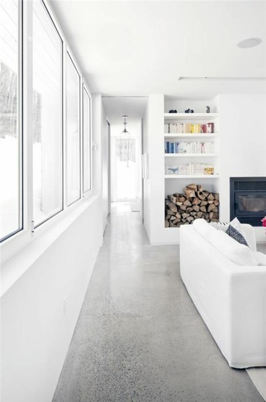 pilkas-prieškambaris-stalviršis-vaškuotas-betonas-dekoratyvinis-betonas-pilkos grindys-balti-baldai-prašmatnus-svetainė-baltos sienos
