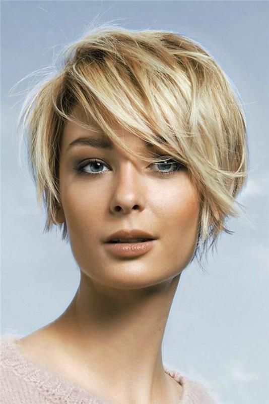 asimetrična blond frizura ženska frizura sublimira vrat