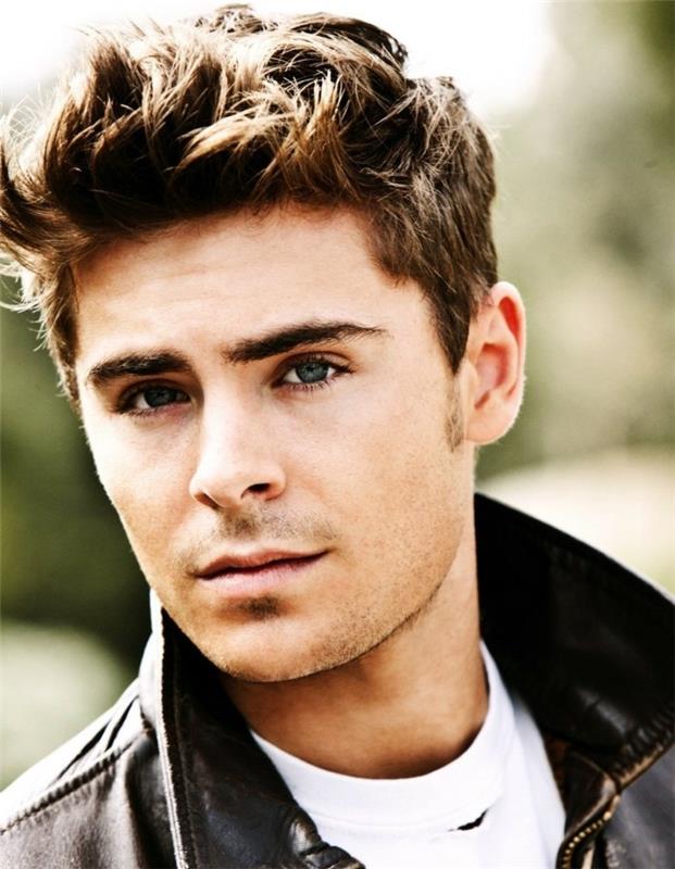 dikenli kesim, genç erkek saç modeli, dikenli kaküller ve üstler, kısa kenarlar, zac efron, yıldız görünümü