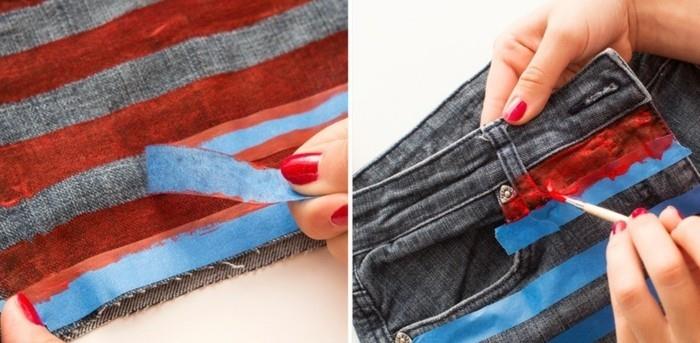 razrezane kavbojke-v-kratkih hlačah za izdelavo linij-v-modro-rdečem-po meri-kavbojke po meri