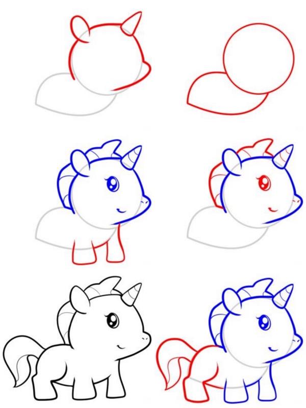 kako iz preprostih oblik narisati kawaii baby unicorn, pouk risanja za najmlajše