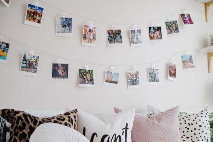 DIY kız yatak odası duvar dekorasyonu fikri, bir DIY çelenk ile yatak odasındaki duvarların nasıl dekore edileceğine dair örnek
