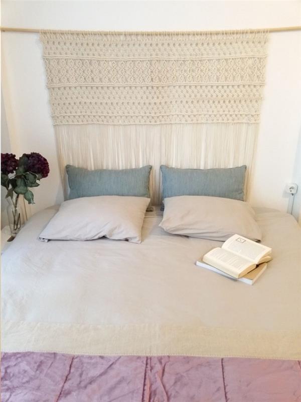 dekoratif minderler yatak başı kendi kendine çiçek buketi vazo cam kitap dekorasyonu küçük yatak odası ipi makrome pamuk bej