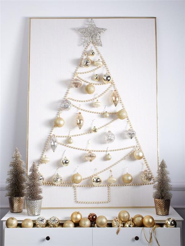 yaratılış noel beyaz tahta çelenk inciler süsler orijinal noel ağacı yıldız led toplar altın çekmeceli şifonyer