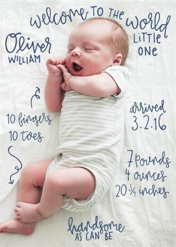 ustvarjalna otroška kartica za prhanje s fotografijo in skripti novorojenčka