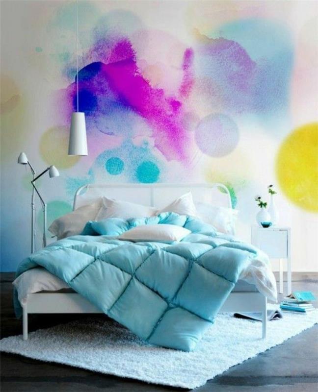 yaratıcı-fikir-deco-yetişkin-yatak odası-beyaz-ve-renk-süslü