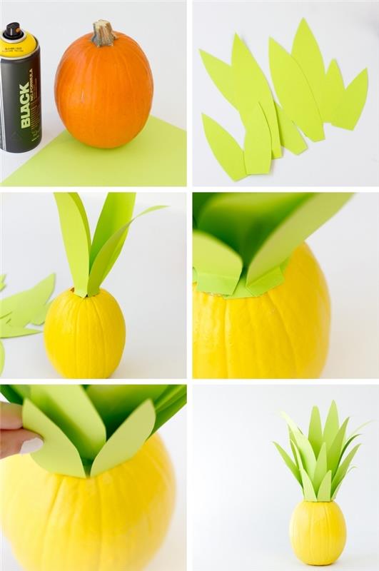 lengva rankinė veikla, norint padaryti dekoratyvinį objektą su baltu moliūgu, pasidaryk pats moliūgą ananaso pavidalu