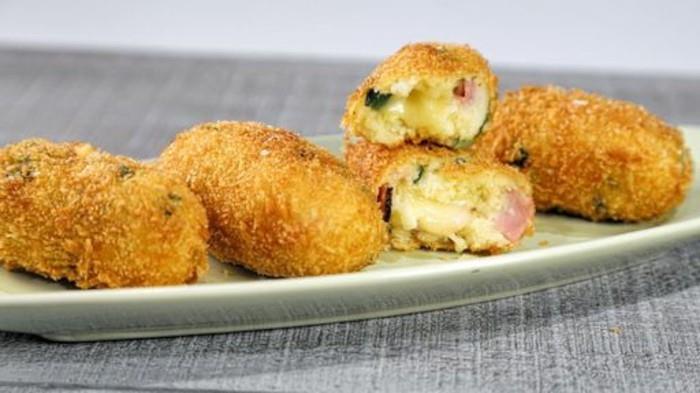 krompirjeve krokete s šunko in grahom