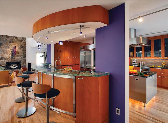 virtuvės išdėstymas atidarytas amerikietiškam gyvenamajam kambariui apskritam barui