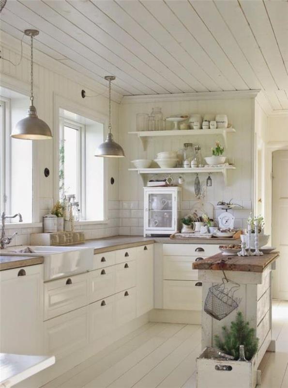baltos ir medienos virtuvė-medinė ir balta-kaimo stiliaus virtuvė