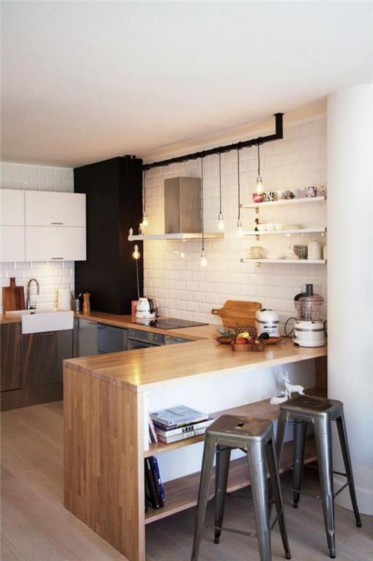baltos ir medienos virtuvė-skandinaviško stiliaus virtuvė