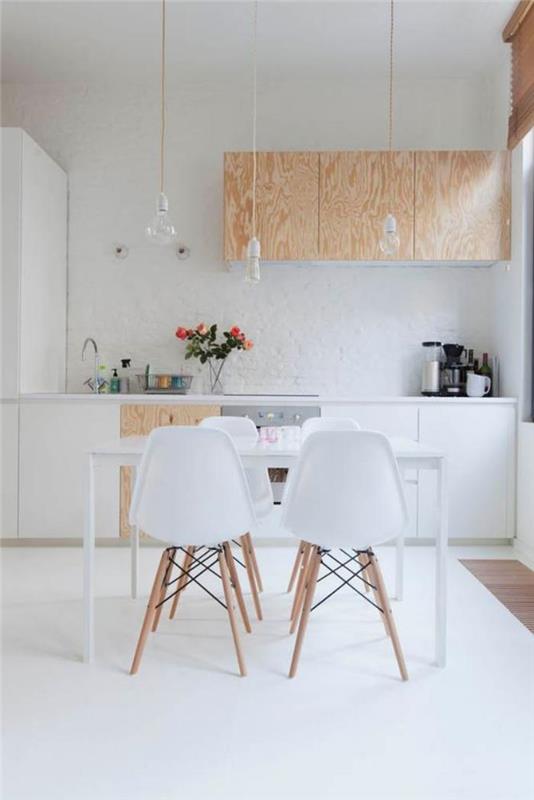 balta ir medinė virtuvė-graži skandinaviška virtuvė