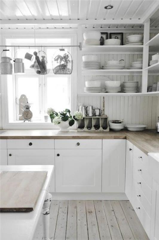 baltos ir medinės virtuvės medinės lentos grindys