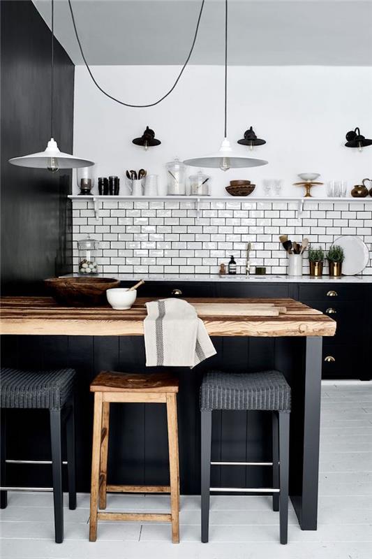 baltos ir anglies pilkos spalvos virtuvės modelis su baltomis sienomis, modernios madingos virtuvės idėja