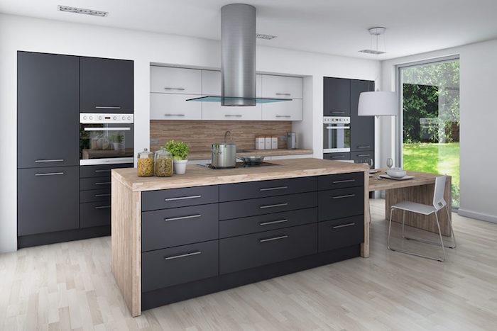 bir mutfağın duvarları için hangi renk fikri, model beyaz mutfak çalışma planı ahşap, gri ankastre mutfak
