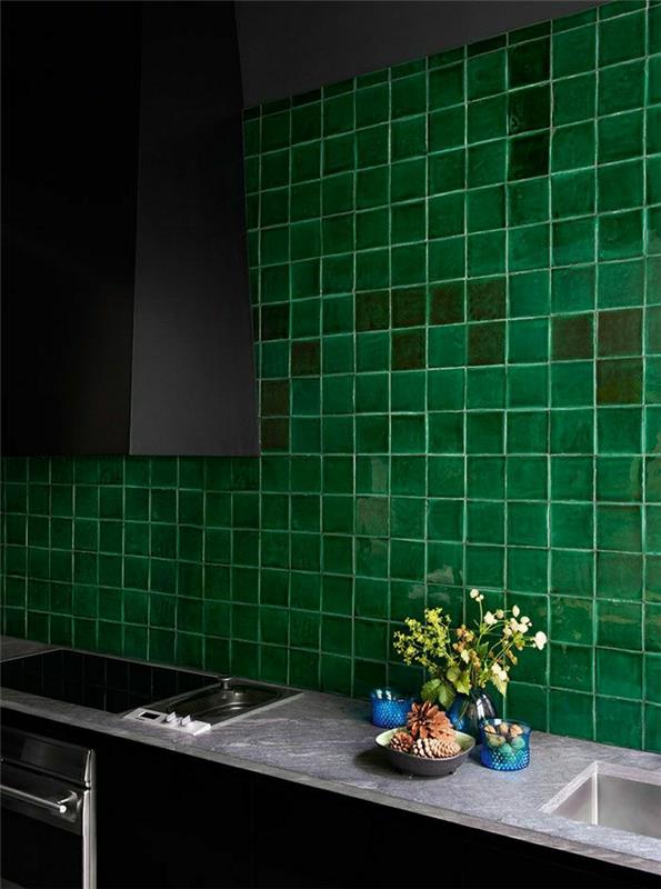 mutfak-yeşil-çilek-çiçek-mutfak-siyah-mobilya-siyah-mutfak