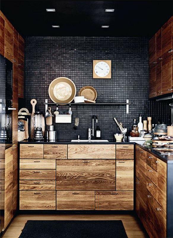 kuhinjsko pohištvo-v-hrastovi komodi-masivni les-črno-ploščice-kuhinja
