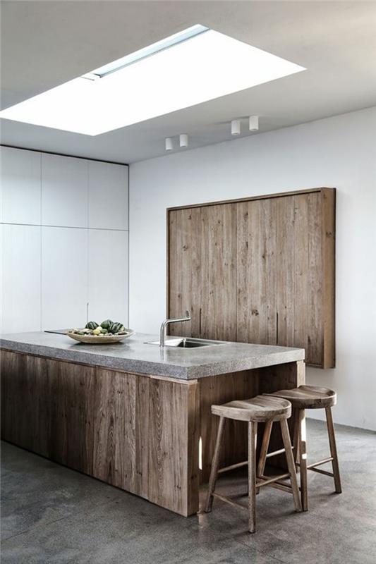 modernus-virtuvė-dekoratyvinis-betonas-darbas-viršus-betonas-vaškas-tamsaus medžio baldai-baltos lubos