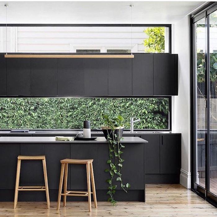 mat siyah gömme mutfak dolabı tasarımı
