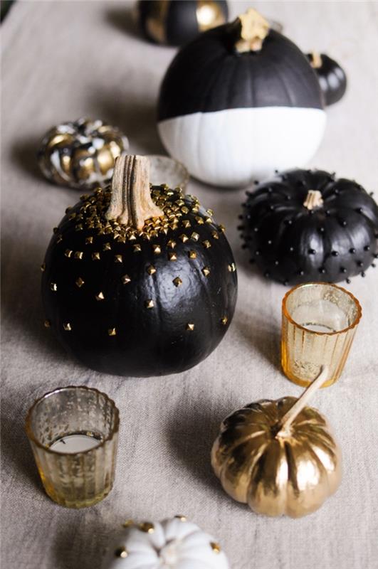 Helovino vakarėlio dekoras, stilingi dizaino „pasidaryk pats“ objektai, juodos spalvos moliūgų modelis, papuoštas cirkoniu