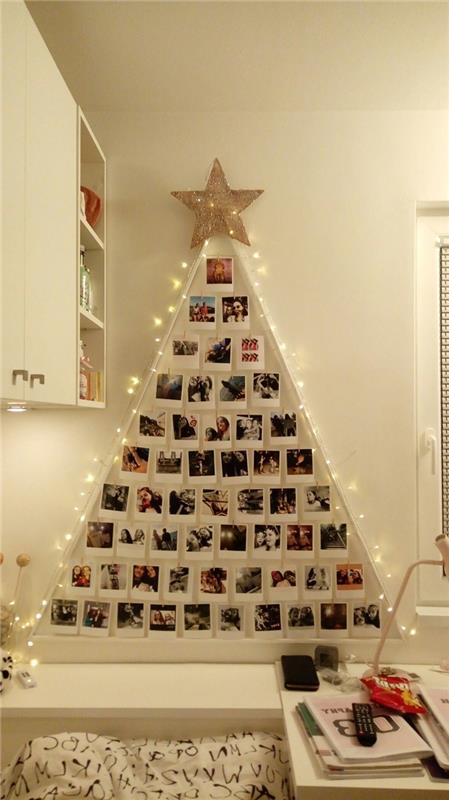 Işık çelenk fotoğraf ile Noel genç yatak odası dekoru DIY Noel ağacı duvar tasarımı