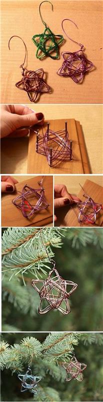 Božični DIY z barvno žico, da zvezde visijo na drevesu, vadnica za ustvarjanje zvezd