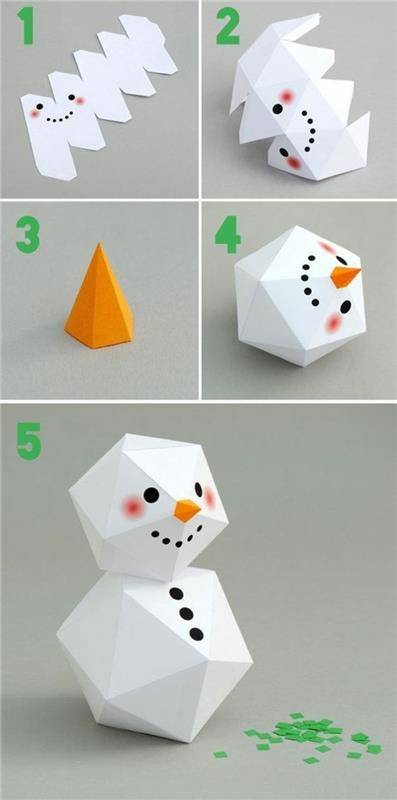 Božični namizni okraski za izdelavo, snežak iz belega kartona, z oglatimi oblikami in majhnimi pikami na kartonu, za okrasitev snežaka, korenček v oranžni barvi