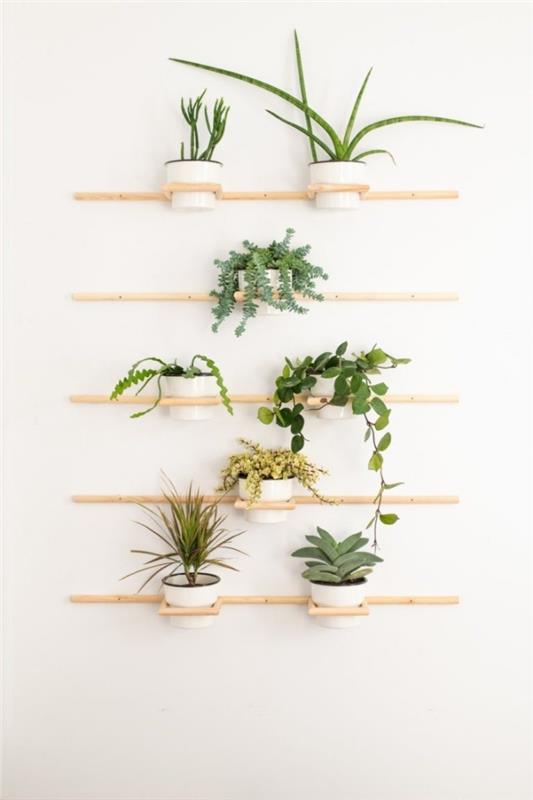 sienų apdaila su augalais minimalistinio stiliaus medinis atraminis pasidaryk pats augalų sienos medienos laikymo gėlių vazonai