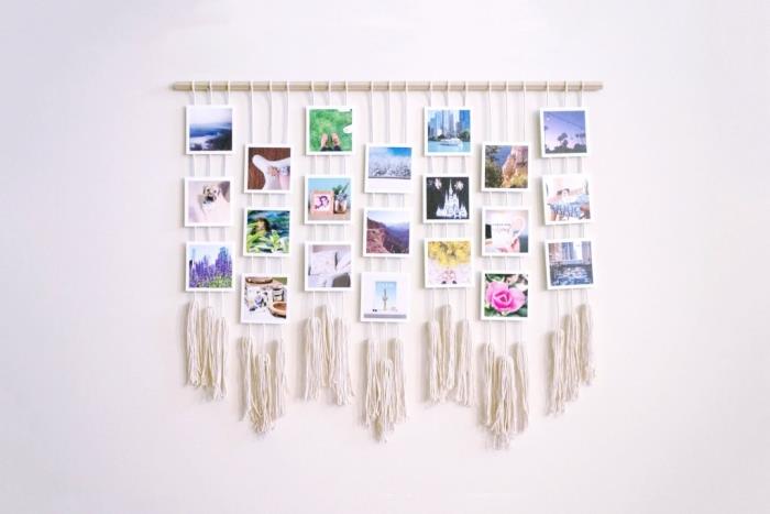 makrome ipi ve baskılı fotoğraflarla asılı bohem ruhu duvar nasıl yapılır, diy boho chic yatak odası garland