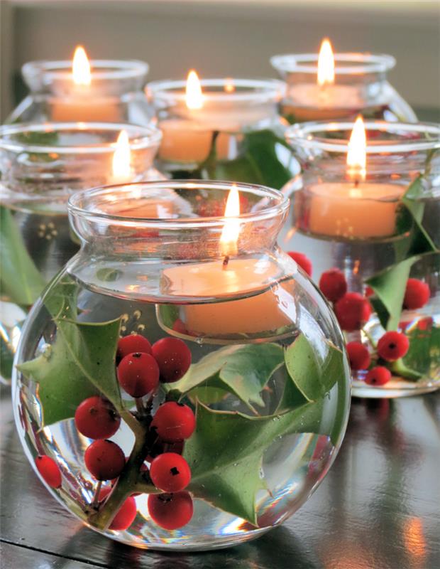 Kalėdų puošmena-jūsų namų-interjerui-Kalėdų-stalo-dekoracija-plaukiojanti žvakė