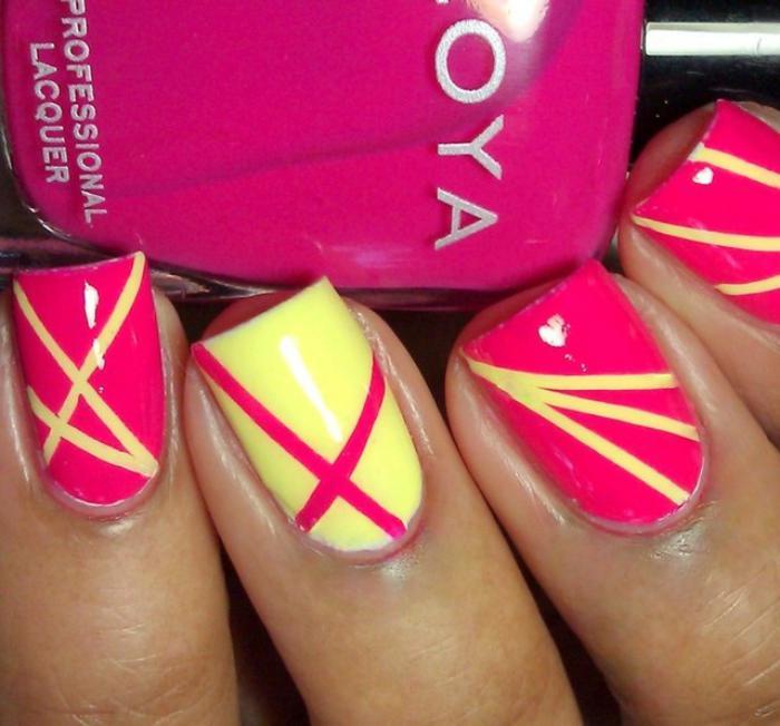 Deco-nail-art-nail-in-pink-and-yellow