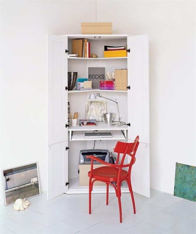 küçük bir ofis alanı kurmak için ipucu, evinizde bir çalışma alanı yapmak için fikir, bir mobilyayı ofise dönüştürmek