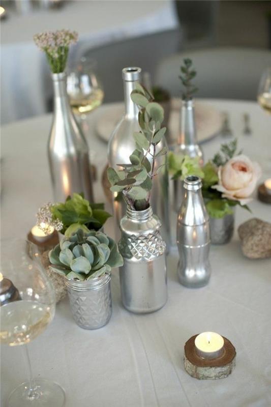 vestuvių stalo dekoras-pigi-sidabrinė vaza