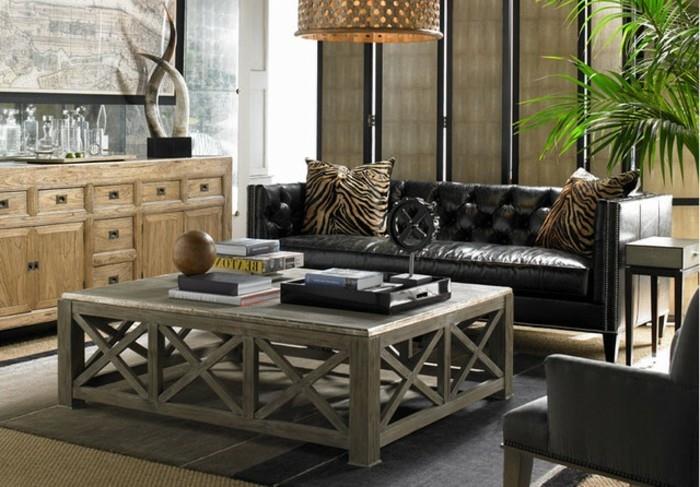 Afriška-dekoracija-rogovi-dekorativne-svetilke-rastline-usnjeni kavč