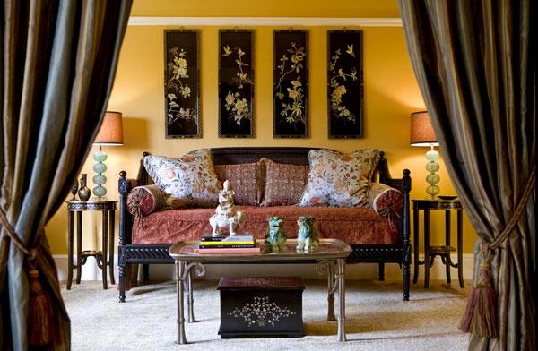 Dnevna soba v azijski dekoraciji-vintage slogu