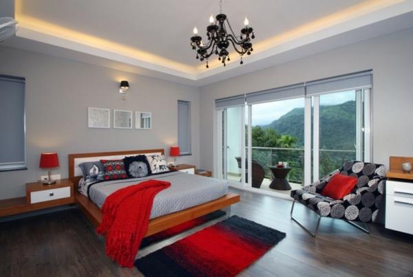 dekorasyon-yatak odası-vurgular-in-kırmızı-yatak-yastık-lambası