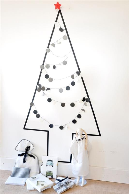 Kendiniz yapmak için Noel dekorasyonu minimalist tarzda washi bant Yılbaşı ağacı çelenk kağıt topları
