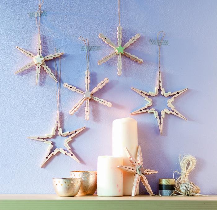 Kalėdinis papuošimas mediniais skalbinių segtukais pavertė gražiomis Kalėdų žvaigždėmis