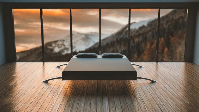 Japon tarzı ev dekorasyonu ahşap yatak döşeme parke ahşap pencere minimalizm mobilya