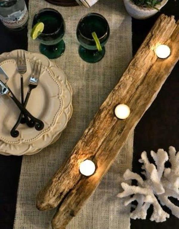 dreifuojančio medžio apdaila-žvakių stalas