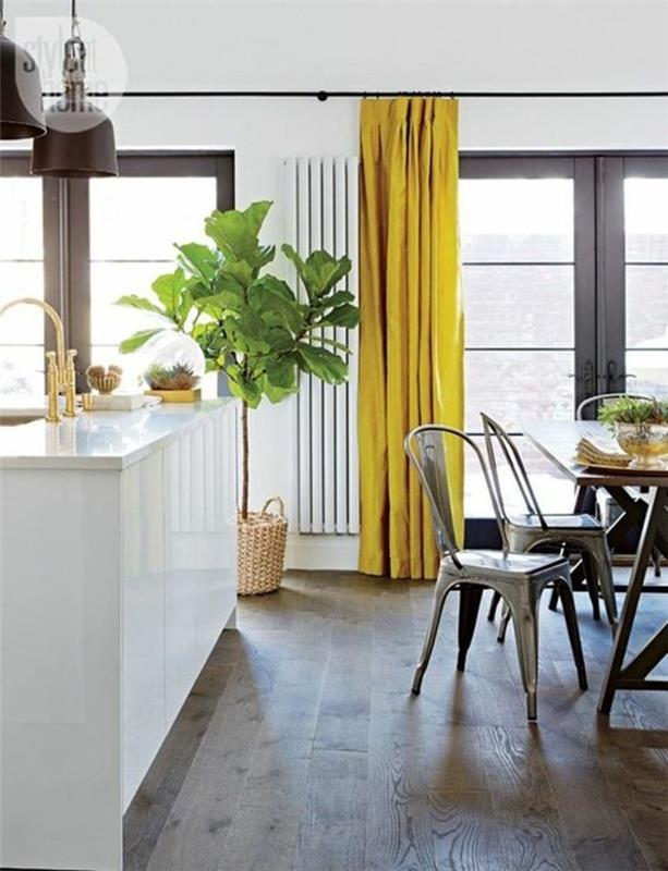 modern-dekorasyon-yemek odası-perdeler-hardal rengi