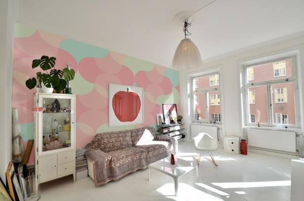 İskandinav-dekorasyon-beyaz-zemin-ve-renkli-duvar