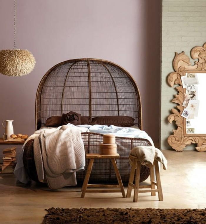 Afriško-deko-postelja-iz-slamnatega ogledala-otomanskega lesa